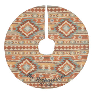 Benutzerdefinierter südwestlicher Kilim-Ikat-Teppi Leinenimitat Weihnachtsbaumdecke