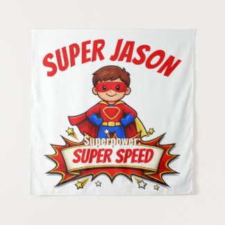 Benutzerdefinierter Superheldenname für Kinder Wandteppich