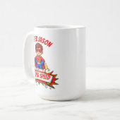 Benutzerdefinierter Superheldenname & Superkraft f Kaffeetasse (Vorderseite Links)
