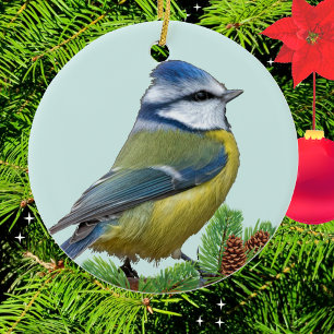 Benutzerdefinierter süßer blauer gelber Vogel-Foto Keramik Ornament