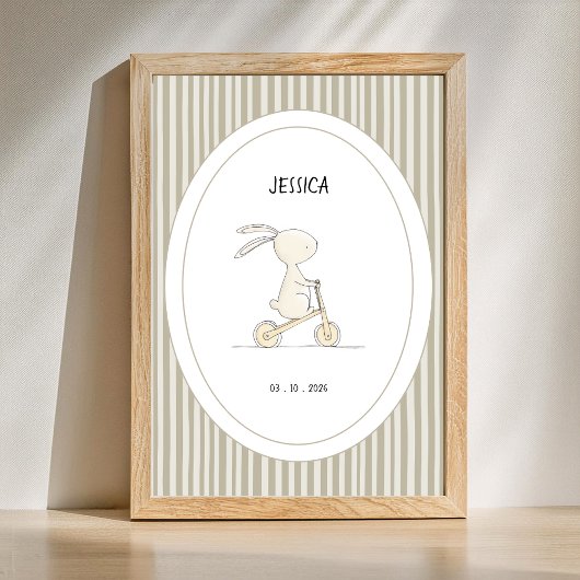 Benutzerdefinierter Süßer Hase-Nursery-Name-Datum- Poster