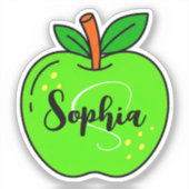 Benutzerdefinierter süßer Name & Monogramm | Grüne Aufkleber (Vorderseite)