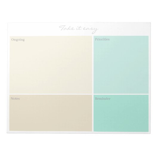 Benutzerdefinierter "Take it easy" Beige Grau Aqua Notizblock (Vorderseite)