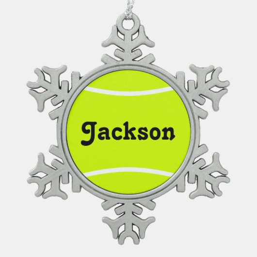Benutzerdefinierter Tennisspieler oder Teamname/Te Schneeflocken Zinn-Ornament (Vorderseite)
