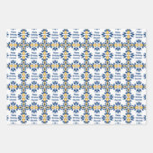 Benutzerdefinierter Text 💙 💛 3 Blaue und gelbe A Geschenkpapier Set (Vorderseite)