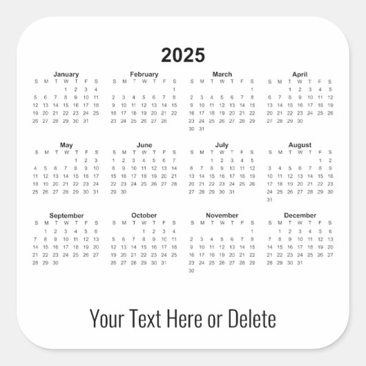 Benutzerdefinierter Text am unteren Monatskalender Quadratischer Aufkleber (Vorderseite)