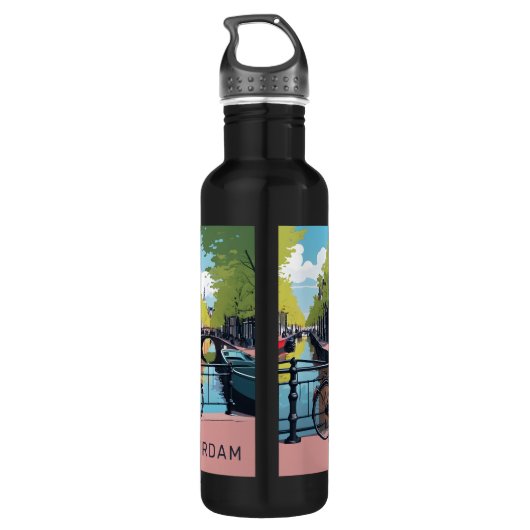 Benutzerdefinierter Text Amsterdam Edelstahlflasche (Rückseite)