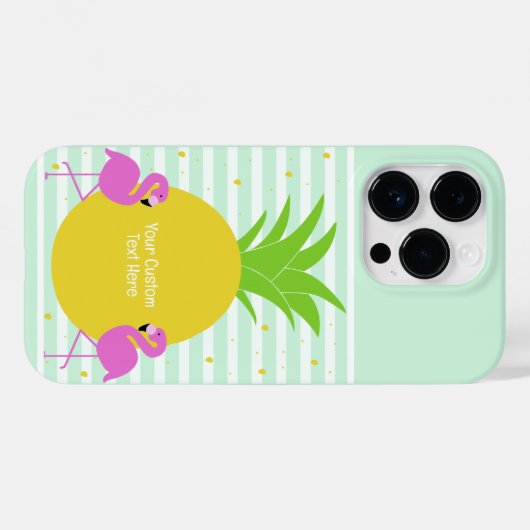 Benutzerdefinierter Text Ananas-Flamingos Case-Mate iPhone Hülle (Rückseite (Horizontal))