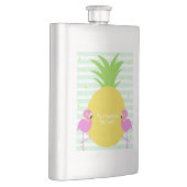 Benutzerdefinierter Text Ananas-Flamingos Flachmann (Rechts)