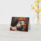 Benutzerdefinierter Text 💀 Artful La Calavera Cat Karte (Gelbe Blume)