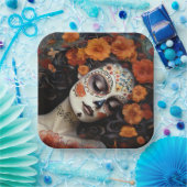 Benutzerdefinierter Text 💀 Artful La Calavera Cat Pappteller (Party)