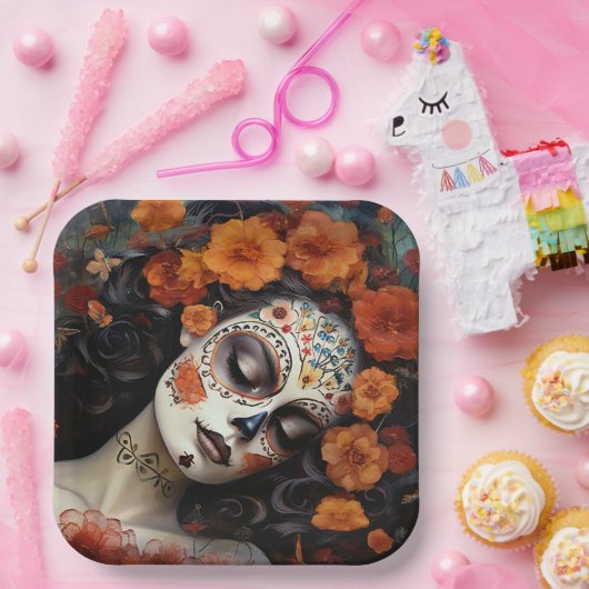 Benutzerdefinierter Text 💀 Artful La Calavera Cat Pappteller (Party)