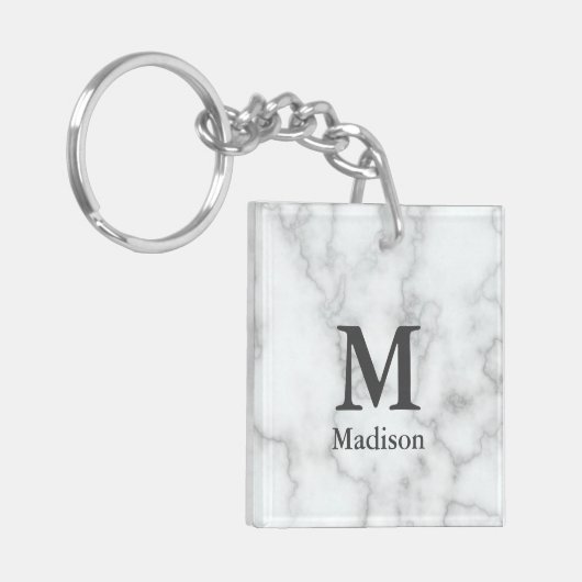 Benutzerdefinierter Text auf Imitaten Weißer Marmo Schlüsselanhänger (Vorderseite links)