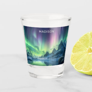 Benutzerdefinierter Text Aurora Borealis Schnapsglas