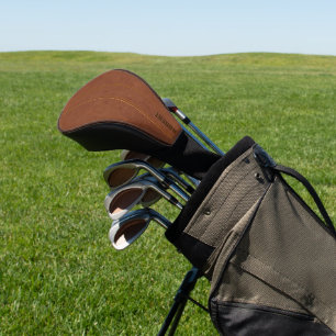 Benutzerdefinierter Text aus braunem Leder Golf Headcover