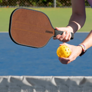 Benutzerdefinierter Text aus braunem Leder Pickleball Schläger