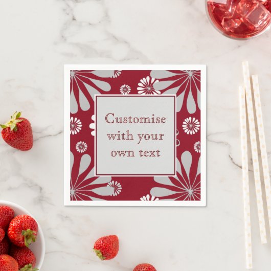 Benutzerdefinierter Text aus Burgund und Grauflora Serviette (Beispiel)