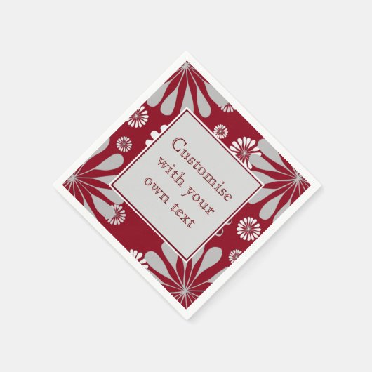 Benutzerdefinierter Text aus Burgund und Grauflora Serviette (Ecke)