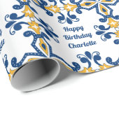 Benutzerdefinierter Text 💙 Azulejos (Blau und Gel Geschenkpapier (Rolleneckpunkt)