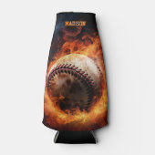 Benutzerdefinierter Text-Baseball auf Feuer Flaschenkühler (Vorderseite)