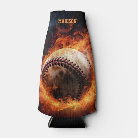 Benutzerdefinierter Text-Baseball auf Feuer Flaschenkühler (Vorderseite)