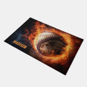 Benutzerdefinierter Text-Baseball auf Feuer Fußmatte (Schrägansicht)