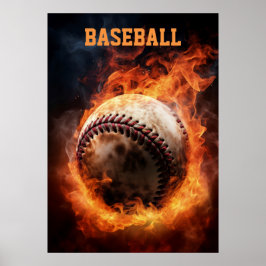 Benutzerdefinierter Text-Baseball auf Feuer Poster