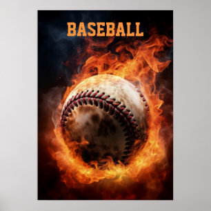 Benutzerdefinierter Text-Baseball auf Feuer Poster