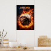 Benutzerdefinierter Text-Baseball auf Feuer Poster (Küche)