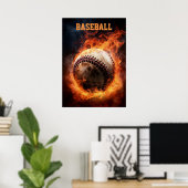 Benutzerdefinierter Text-Baseball auf Feuer Poster (Heimbüro)