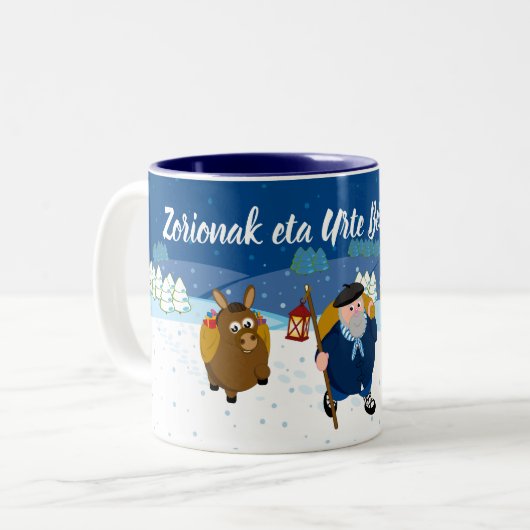 Benutzerdefinierter Text Baskische Weihnachtsschne Zweifarbige Tasse (Vorderseite Links)