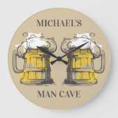 Benutzerdefinierter Text Beer Ilustration Große Wanduhr (Vorderseite)