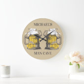 Benutzerdefinierter Text Beer Ilustration Große Wanduhr (Zuhause)