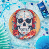 Benutzerdefinierter Text blau und rot Día de Muert Pappteller (Party)