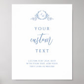 Benutzerdefinierter Text, Blue Script Monogram Wed Poster (Vorne)