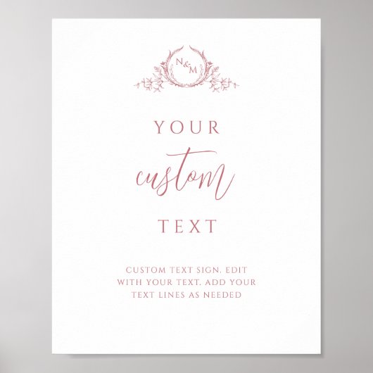 Benutzerdefinierter Text, Blush-Pink-Monogramm-Hoc Poster (Vorne)