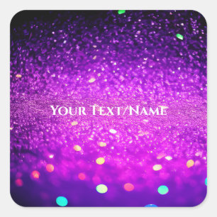 Benutzerdefinierter Text - Bokeh-Glitzer - Lila Quadratischer Aufkleber