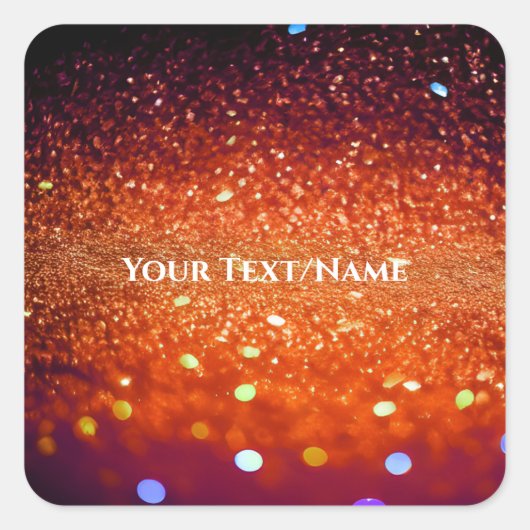 Benutzerdefinierter Text - Bokeh-Glitzer - Orange Quadratischer Aufkleber (Vorderseite)
