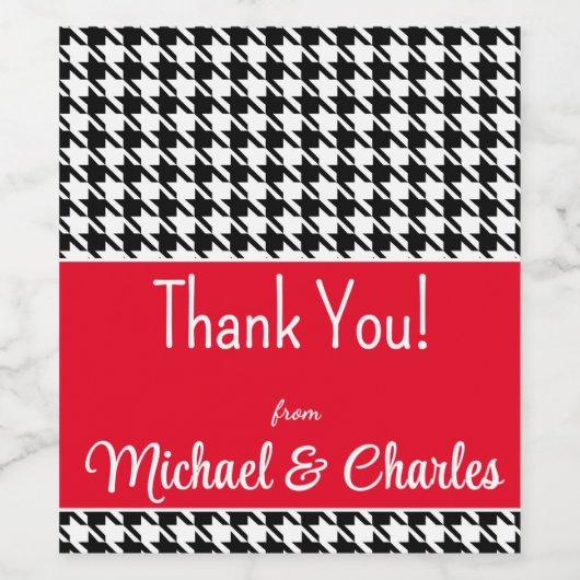 Benutzerdefinierter Text, Danke, Red Hahnentrittmu Weinetikett (Einzelnes Label)