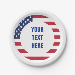 Benutzerdefinierter Text der amerikanischen Flagge Pappteller
