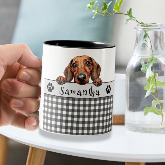 Benutzerdefinierter Text der Dackel der Mama Zweifarbige Tasse