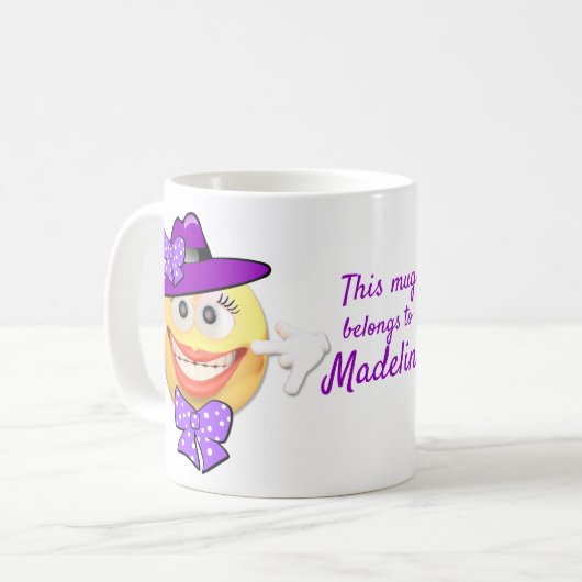 Benutzerdefinierter Text, der Emoji in Hut mit Bög Kaffeetasse (Vorderseite Links)