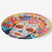 Benutzerdefinierter Text Dia de Muertos La Calaver Pappteller (Schrägansicht)