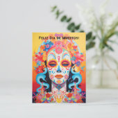 Benutzerdefinierter Text Dia de Muertos La Calaver Postkarte (Stehend Vorderseite)