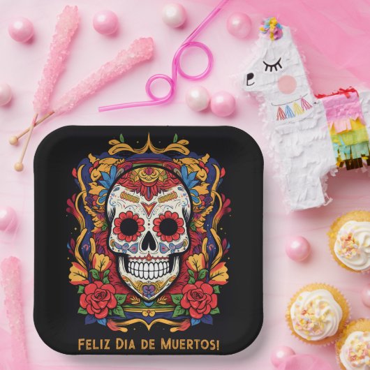 Benutzerdefinierter Text Dia de Muertos ☠️ Sugar S Pappteller (Party)
