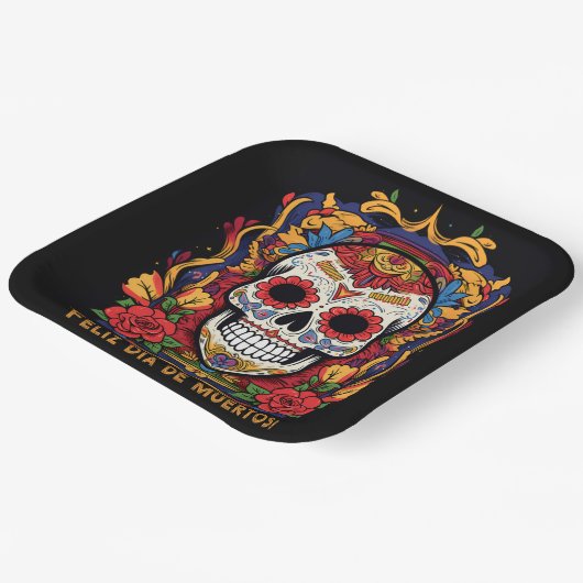 Benutzerdefinierter Text Dia de Muertos ☠️ Sugar S Pappteller (Gewinkelt)