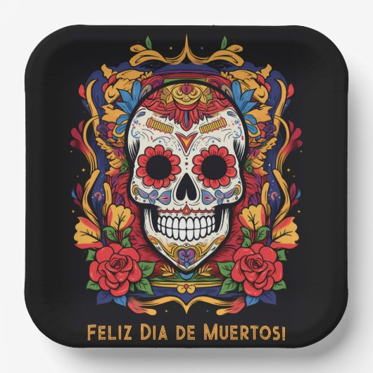 Benutzerdefinierter Text Dia de Muertos ☠️ Sugar S Pappteller (Vorderseite)
