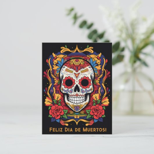 Benutzerdefinierter Text Dia de Muertos ☠️ Sugar S Postkarte (Stehend Vorderseite)