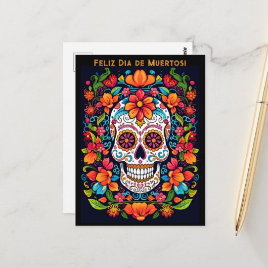 Benutzerdefinierter Text Dia de Muertos ☠️ Sugar S Postkarte (Vorderseite/Rückseite Beispiel)
