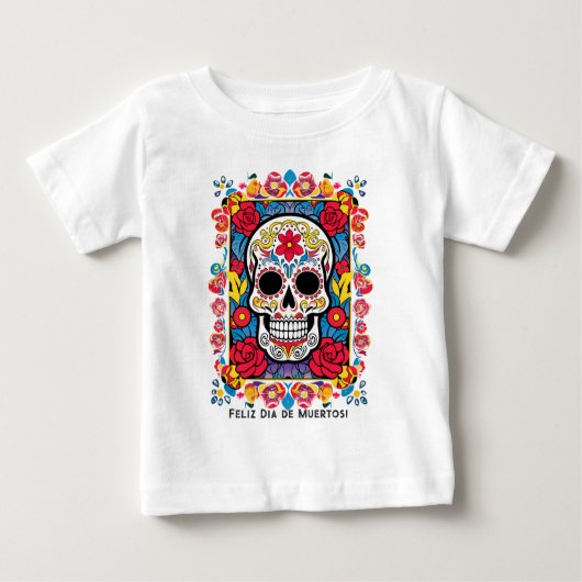 Benutzerdefinierter Text Dia de Muertos Zuckerschä Baby T-shirt (Vorderseite)